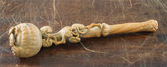 A Chinese wood ruyi sceptre, 35cm